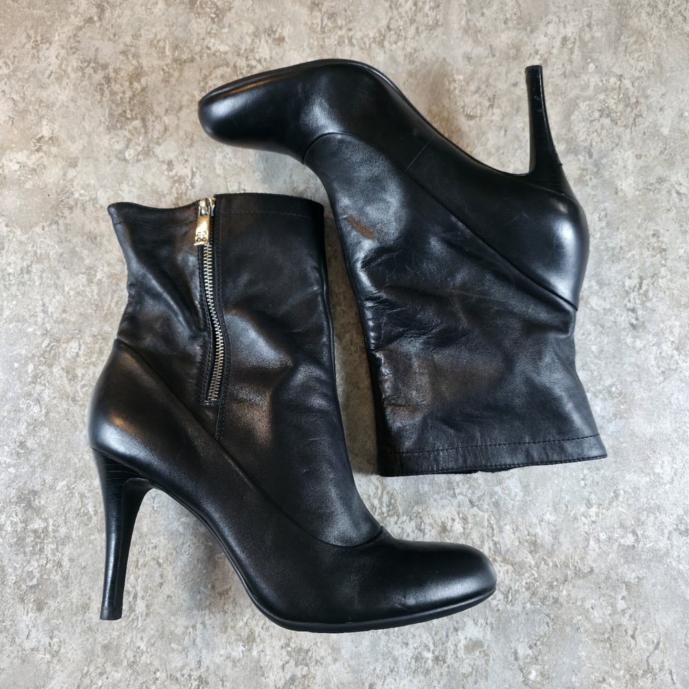 Coach Bethie Ankle Bootie Stiletto Zip Size 10 B Smooth Nappa Black Leather - Picture 2 of 11